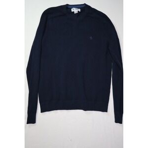 Original Penguin Mens Navy Blue Textured Knit Crewneck Sweater XL Logo Pullover